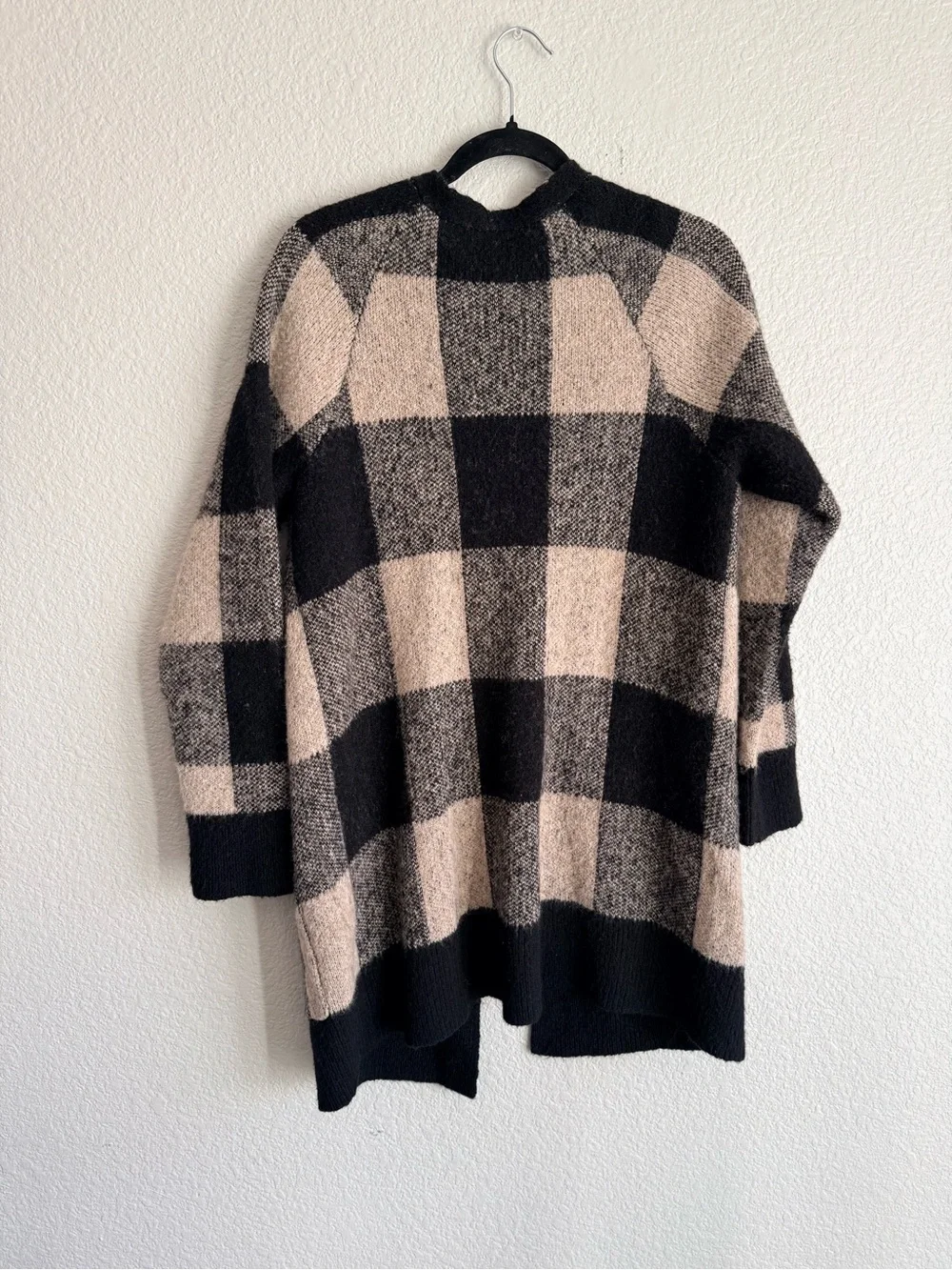 Lucky brand size medium  Open Front Plaid Cardigan Sweater - Black & Beige wool - Picture 5 of 5